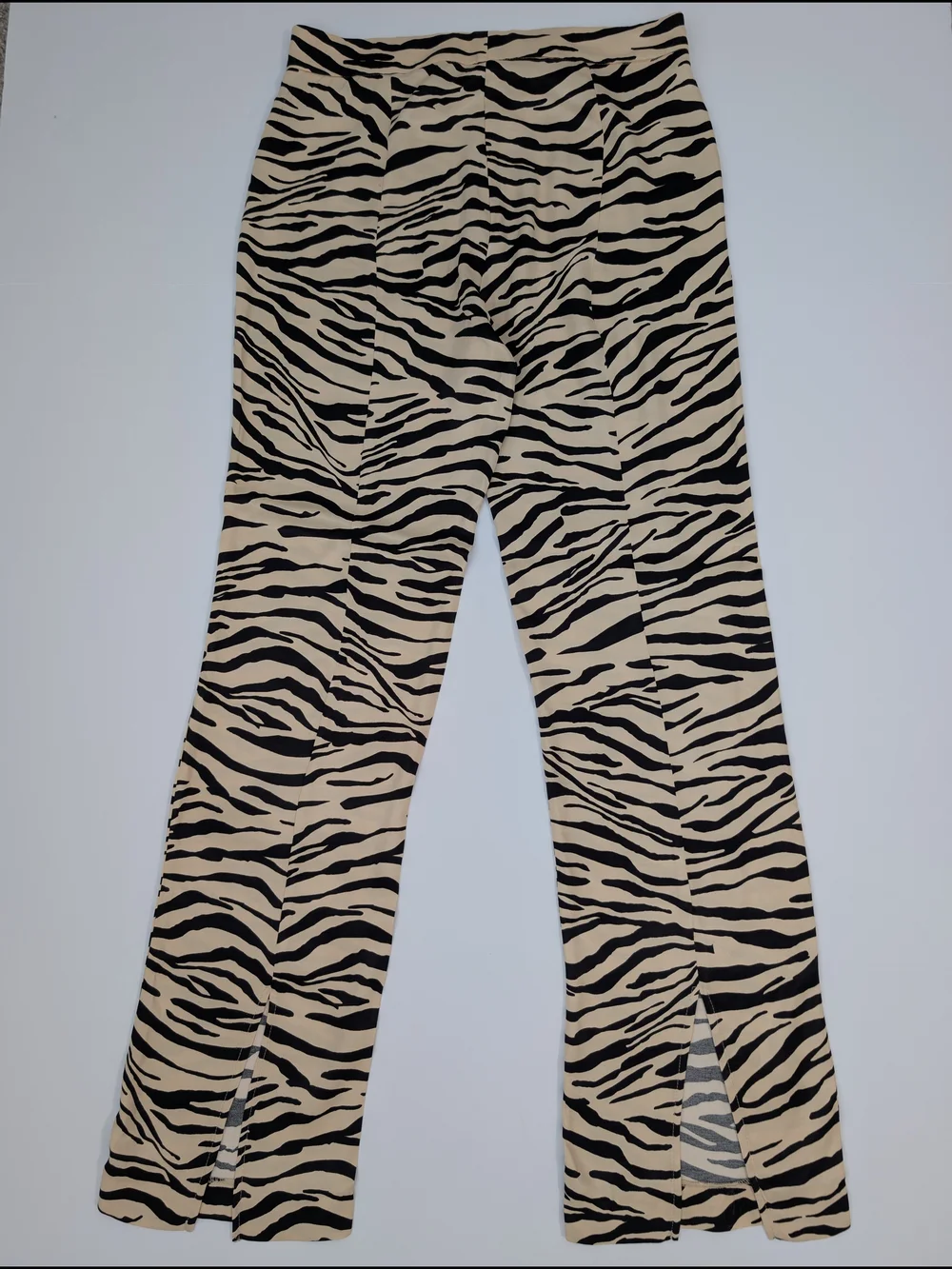 ZARA Women's Zebra Print Split Hem Straight-Leg Pants Viscose Beige Black S - Picture 5 of 13